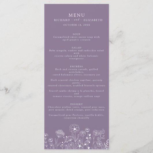 Boho Wildflower Modern Waterverf Wedding Menu (Voorkant)