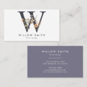 Boho Wildflower Monogram Initiaal W Visitekaartje (Voorkant / Achterkant)