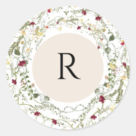 Boho Wildflower Monogram Round Envelope Seal Ronde Sticker