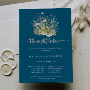 Boho Wildflower Navy avond voor repetitie diner Kaart
