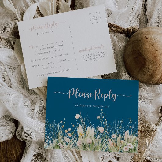Boho Wildflower Navy Menu Keuze RSVP