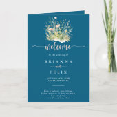 Boho Wildflower Navy Opgevouwen Trouwprogramma Programma (Voorkant)