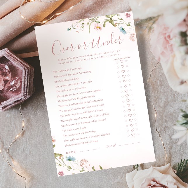 Boho Wildflower Over of Under bruiloftsspel (Boho Wildflower Over or Under bridal shower game)