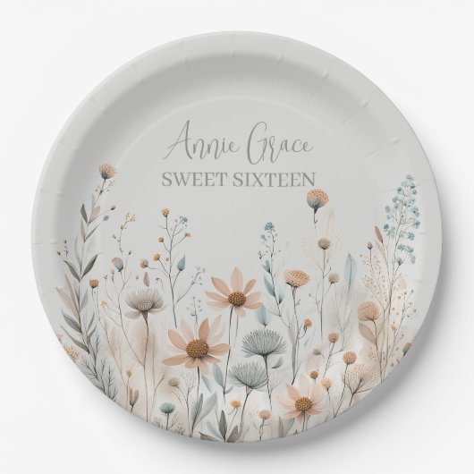 Boho Wildflower Papieren Bordje (Voorkant)