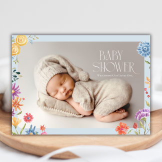 Boho Wildflower Pasgeboren Foto Baby Borrel Kaart