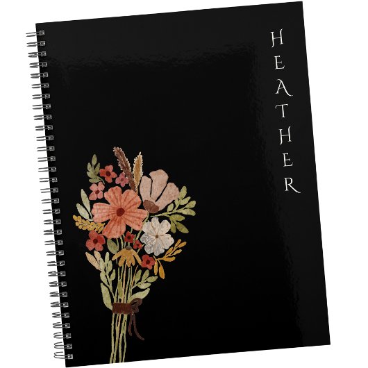 Boho Wildflower Personalized Black Gift for Her