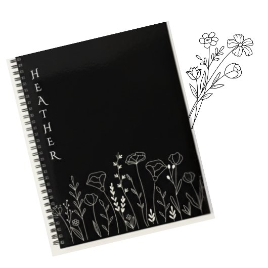 Boho Wildflower Personalized Black Gift for Her Notitieboek