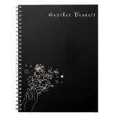 Boho Wildflower Personalized Black Gift for Her Notitieboek (Voorkant)