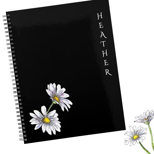 Boho Wildflower Personalized Black Gift for Her Pl Planner