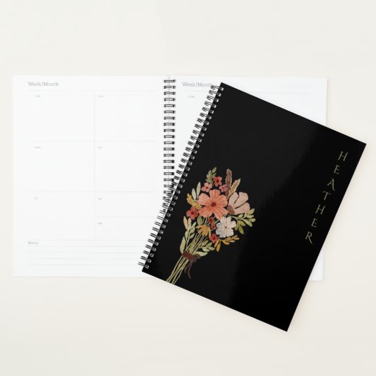 Boho Wildflower Personalized Black Gift for Her Planner (Display)