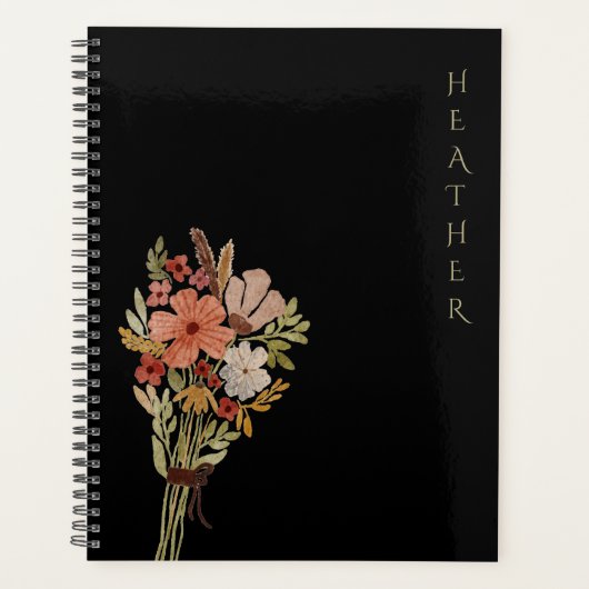 Boho Wildflower Personalized Black Gift for Her Planner (Voorkant)
