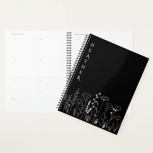 Boho Wildflower Personalized Black Gift for Her Planner (Display)