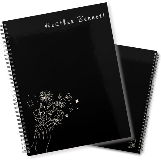 Boho Wildflower Personalized Black Gift for Her Planner