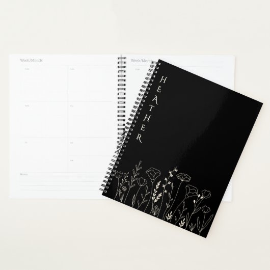 Boho Wildflower Personalized Black Gift for Her Planner (Display)