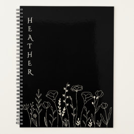 Boho Wildflower Personalized Black Gift for Her Planner