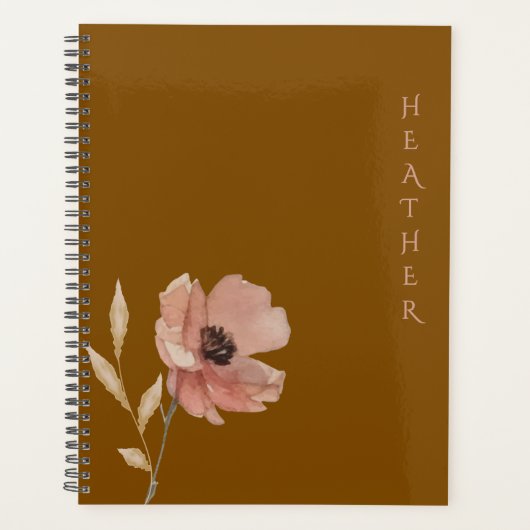 Boho Wildflower Personalized Brown Gift for Her Planner (Voorkant)