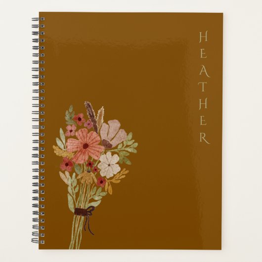Boho Wildflower Personalized Brown Gift for Her Planner (Voorkant)