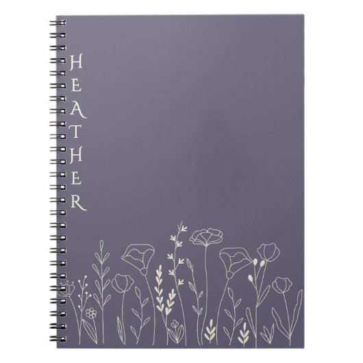 Boho Wildflower Personalized Grey Gift for Her Notitieboek (Voorkant)