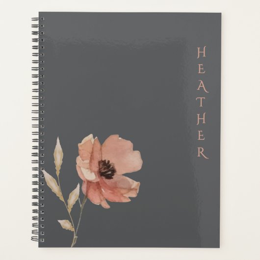 Boho Wildflower Personalized Grey Gift for Her Planner (Voorkant)
