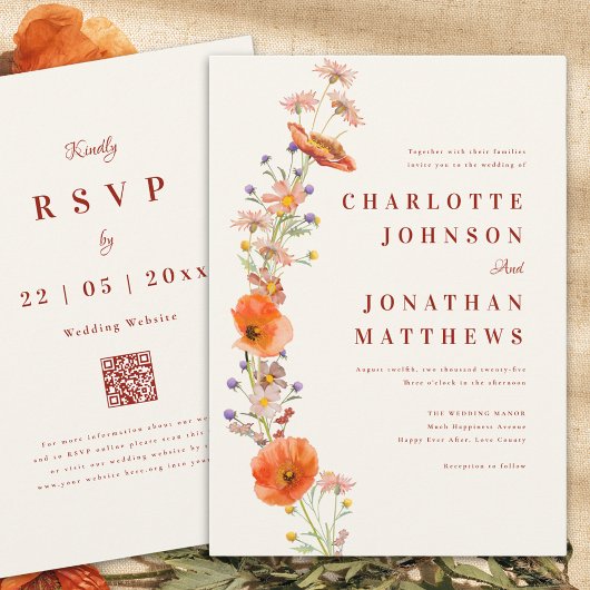 Boho Wildflower Rustic Fall Wedding Kaart
