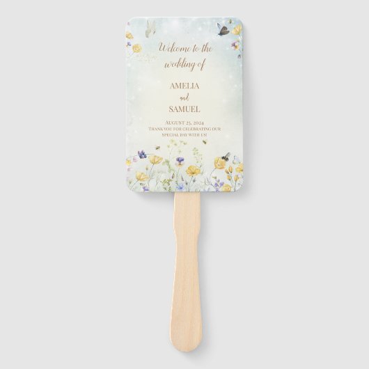 Boho Wildflower Rustiek Groen Huwelijksprogramma Handwaaier (Voorkant)