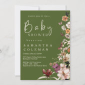 Boho Wildflower Rustiek Mos Groen Baby shower Kaart (Voorkant)