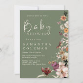 Boho Wildflower rustiek Salie Groen Baby shower Kaart (Voorkant)