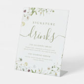 Boho Wildflower rustieke bruiloft Signature Drinke Reclamebord Met Voetstuk (Voorkant)