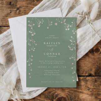 Boho Wildflower Sage Green Baby's Breath Wedding Kaart