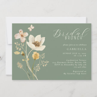 Boho Wildflower Sage Green Cream Bridal Brunch Kaart