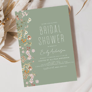 Boho Wildflower Sage Green Vrijgezellenfeest Kaart