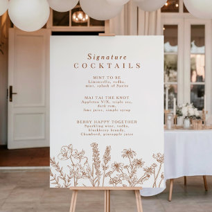 Boho Wildflower Signature Cocktail Menu Sign Poster