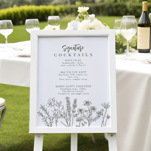 Boho Wildflower Signature Cocktail Menu Sign Poster