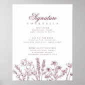 Boho Wildflower Signature Cocktail Menu Sign Poster (Voorkant)