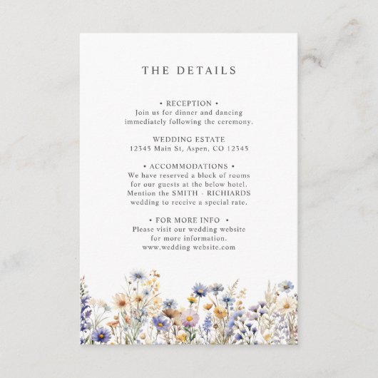 Boho Wildflower Spring BRUILOFT DETAILS Informatiekaartje (Voorkant)