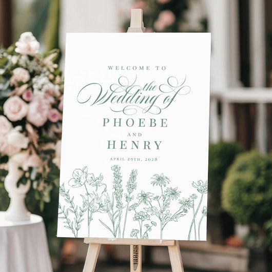 Boho Wildflower Spring Green Wedding Welkomstbord Poster