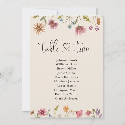 Boho Wildflower Tafel nummer 2 Zitkaarten (Voorkant)