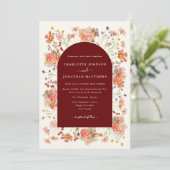 Boho Wildflower Terracotta Arch Fall Wedding Kaart (Staand voorkant)