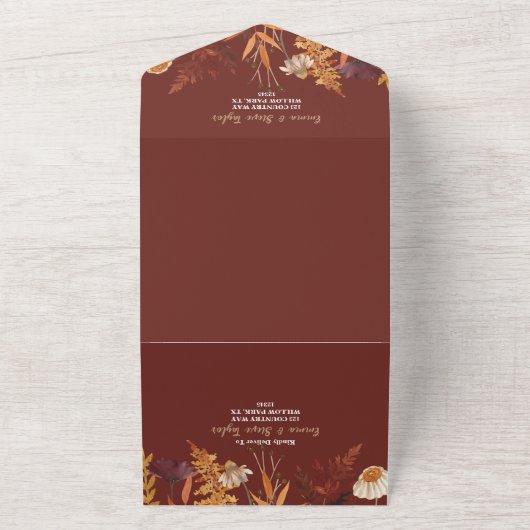 Boho Wildflower Terracotta Herfst Huwelijk All In One Uitnodiging (Buitenkant)