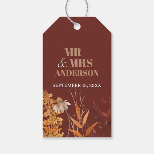 Boho Wildflower Terracotta Herfst Huwelijk Cadeaulabel (Voorkant)