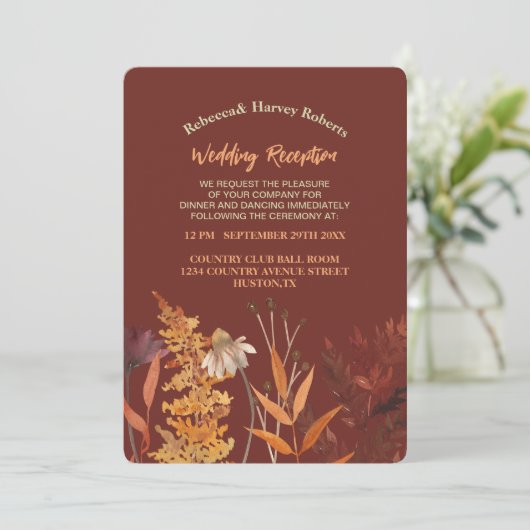 Boho Wildflower Terracotta Herfst Huwelijk Kaart (Staand voorkant)