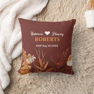 Boho Wildflower Terracotta Herfst Huwelijk Kussen