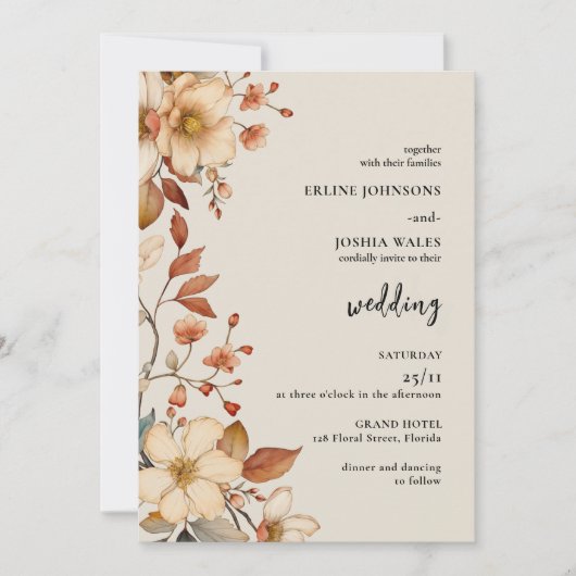 Boho Wildflower Terracotta Wedding Invitation Kaart (Voorkant)