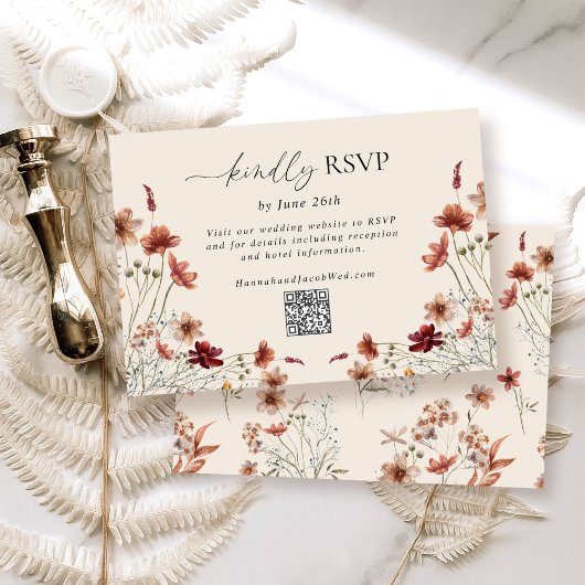 Boho Wildflower Trouw QR Code RSVP Kaartje