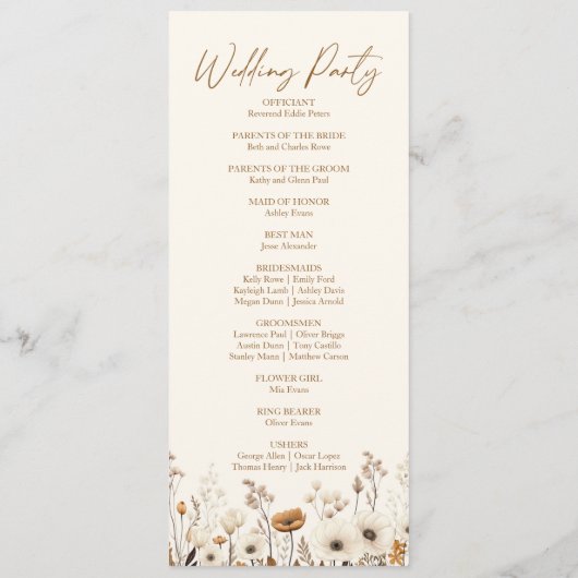 Boho Wildflower Tuin Bloemen Wilde Bloemen Bruilof Programma (Achterkant)