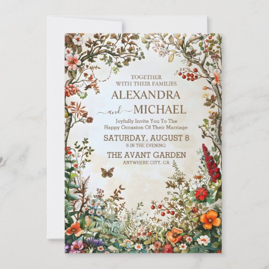 Boho Wildflower Tuin Bruiloft Kaart (Voorkant)