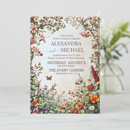 Boho Wildflower Tuin Bruiloft Kaart (Staand voorkant)