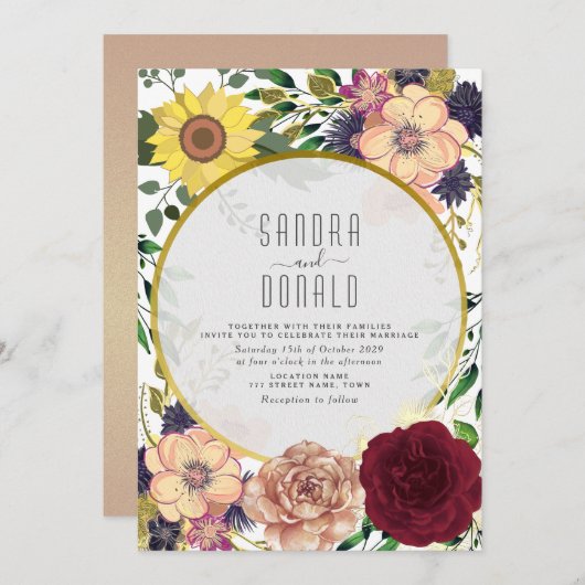 Boho Wildflower Uitnodiging voor herfstbruiloft (Voorkant / Achterkant)