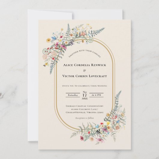 Boho Wildflower Varen Beige Bruiloft Details en Kaart (Voorkant)