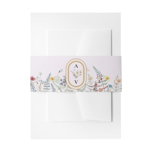 Boho Wildflower Varen Lavendel Bruiloft Monogram Uitnodigingen Wikkel (Voorkant Voorbeeld)